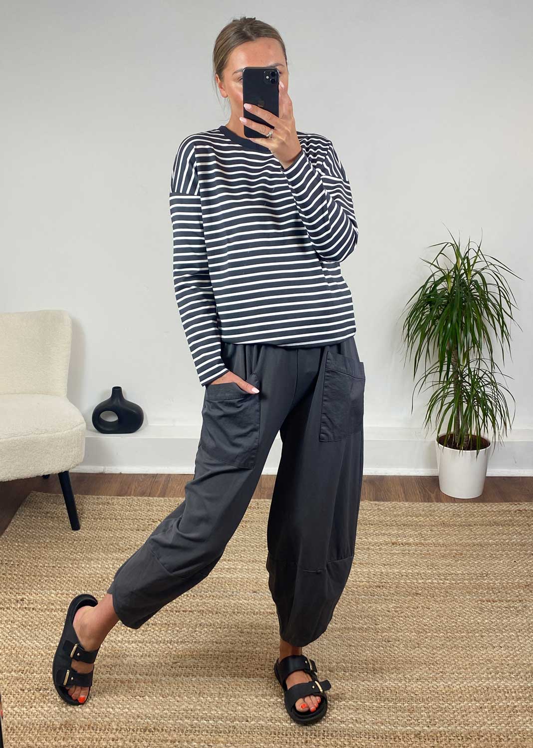 Abby Stripe Top in Charcoal