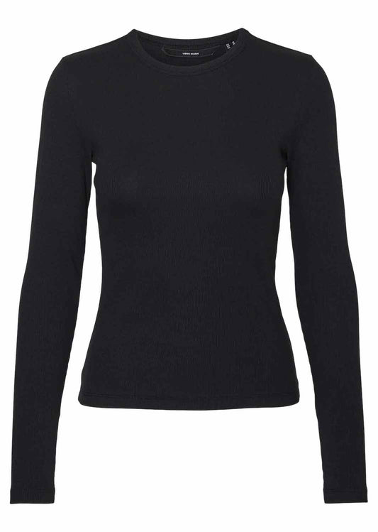 Black Ribbed Long Sleeve Top