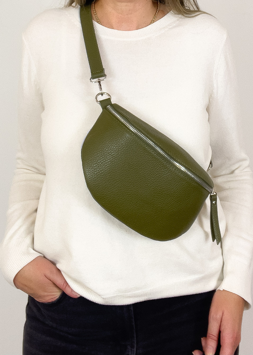 Khaki Bonnie Leather Sling Bag