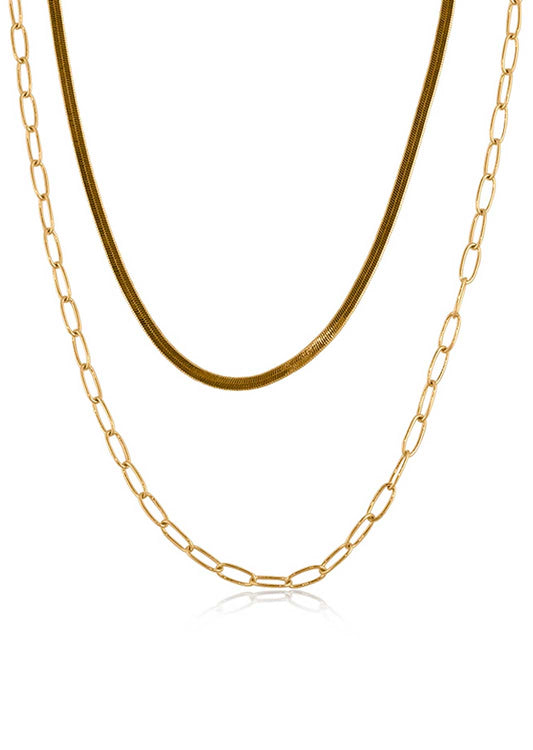 Cara Two Layered Chain Necklace in Gold