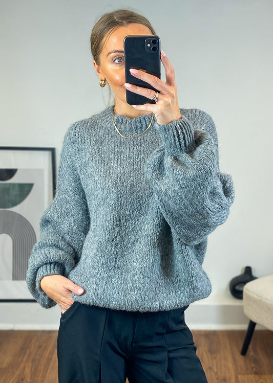 Grey Balloon Sleeve Jumper